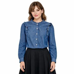 Draper James Shirt Womens Medium Blue High Neck Button Front Long Sleeve Top